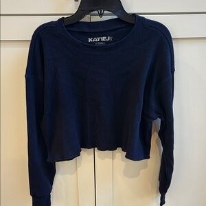 Katie J NYC Navy Blue Cropped Waffle Top